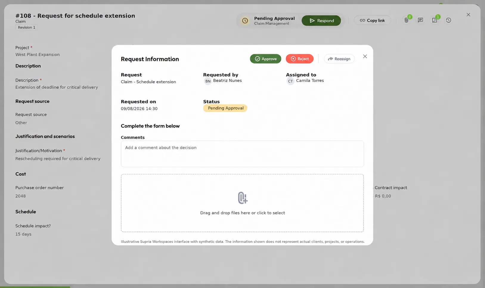 Change approval details with synthetic data